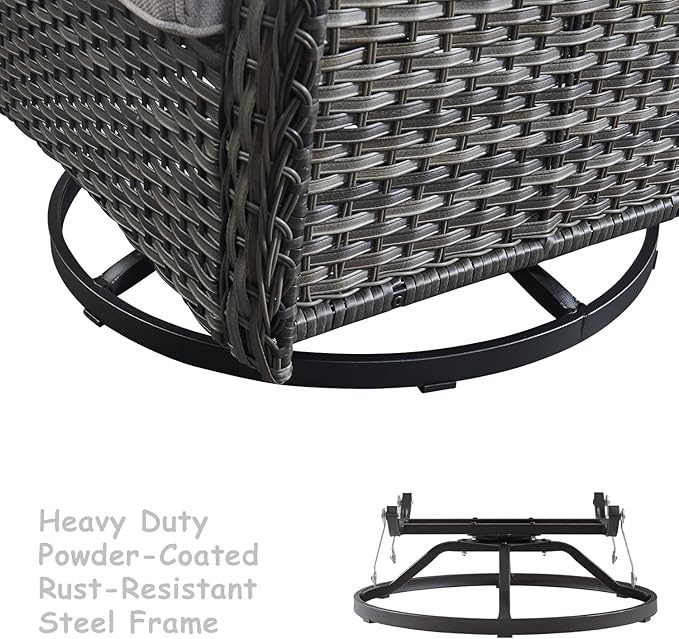 HUMMUH 4 Pieces Outdoor Furniture Patio Furniture Set Wicker Outdoor Sectional Sofa with Swivel Rocking Chairs,Outdoor Coffee Table,Grey/Grey