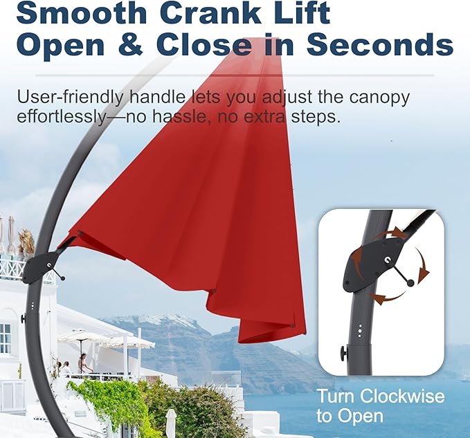 12FT Cantilever Umbrella with Base Large Curvy Outdoor Aluminum Offset Umbrella w/ 360° Rotation, UV Resistant Canopy for Patio, Garden, Backyard, Red