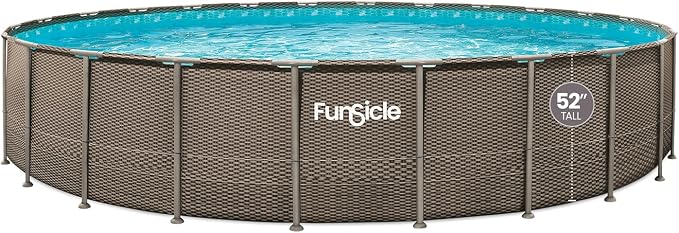 Funsicle Oasis Designer Above Ground Metal Frame Swimming Pool Set – with Sand Filter Pump, Ladder, Cover, Cloth & Maint. Kit, 24' x 52", Round, Double Rattan