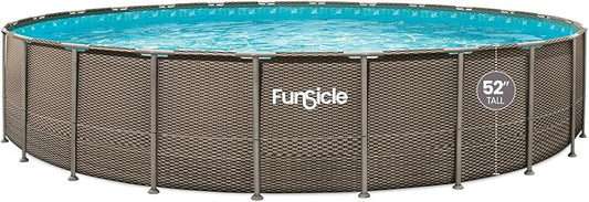 Funsicle Oasis Designer Above Ground Metal Frame Swimming Pool Set – with Sand Filter Pump, Ladder, Cover, Cloth & Maint. Kit, 24' x 52", Round, Double Rattan
