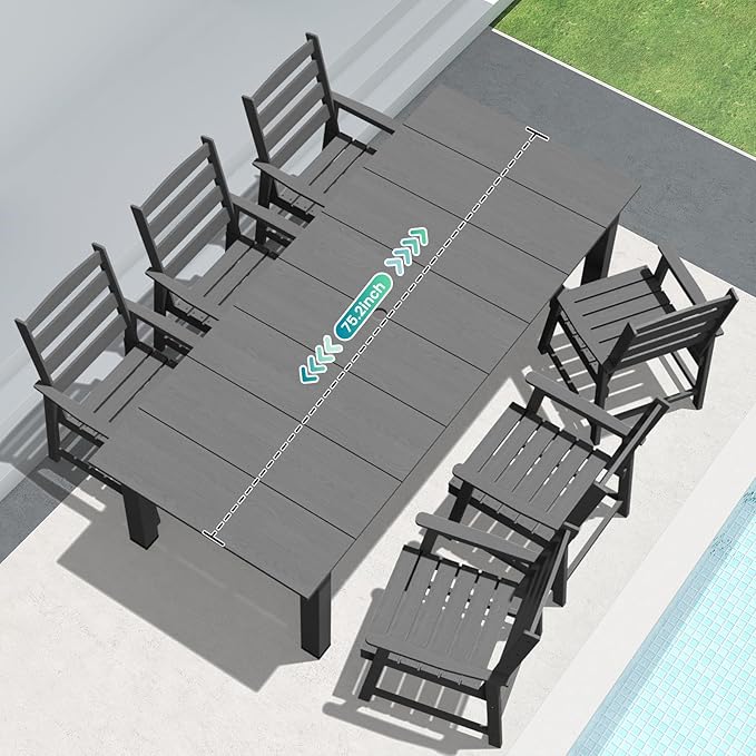 LOUNZY 5 Pieces Patio Dining Sets, Outdoor HDPE Furniture Set for 4 w/ 2" Hole Cut-Out Dining Table with 4 Patio Chairs for Pool, Lawn and Garden,Gray
