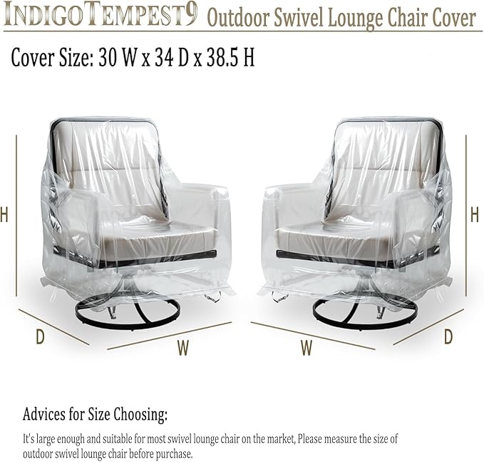 Outdoor Waterproof Swivel Lounge Chair Cover – Heavy-Duty Transparent PVC Protection (1-Pack, 30” W x 34” D x 38” H) for Pet Families Outdoor Furniture