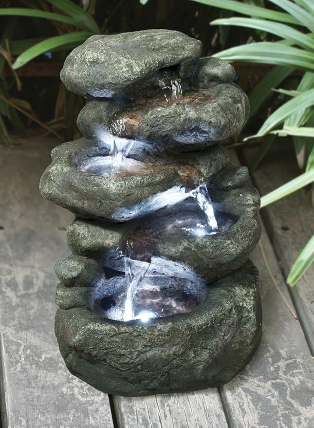 Hi-Line Gift Ltd Multi-Level Rock Fountain,Beige, 7 in x 5.5 in x 11 in