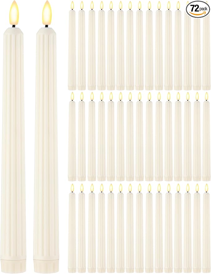 Treela 72 Pcs Flameless LED Taper Candles Battery Operated Candles Bulk 11 Inch Flickering Fake Candlesticks with Warm Light for Valentines Day Church Wedding Party Battery Not Included(Fluted,Ivory)