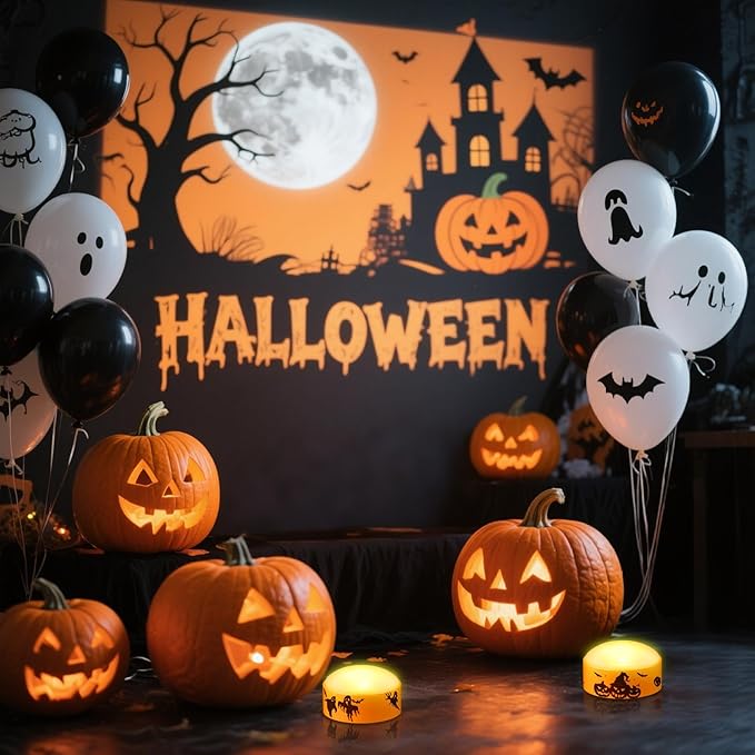 2 Pack LED Halloween Pumpkin Lights with Remote and Timer, Battery Operated Flameless Flickering Orange Jack-o'-Lanterns, Electric Orange Halloween Candle Light for Outdoor Pumpkins Decorations