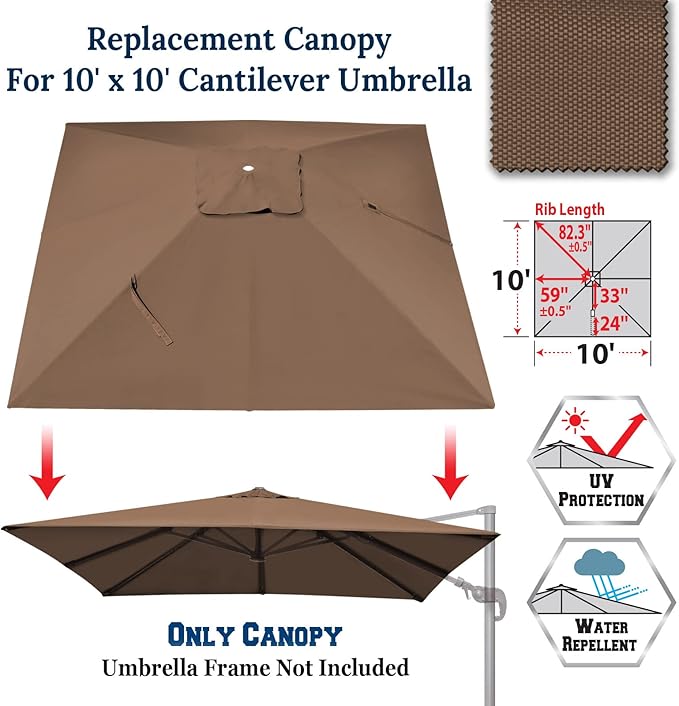 BenefitUSA Outdoor Canopy Top Cover Only Replacement Canopy for 10'x10' ROME Cantilever Patio Umbrella (Canopy Only)