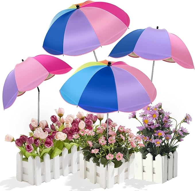Colorful Plant Umbrellas for Outdoor Plants, Large (40") Sun Protection Shade Cover with M-Shaped Insert, Garden Shades for Potted Plants, Garden Beds, Patio Flower (4 Pcs)
