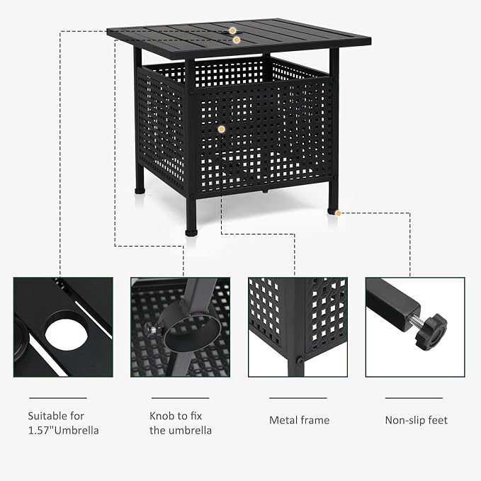 VINGLI Outdoor Side Table with 7.5ft Patio Umbrella, Small Patio Table with 1.57" Umbrella Hole, Adjustable Height & Angle Cantilever Umbrella for Garden, Backyard, Poolside (Table with Umbrella)