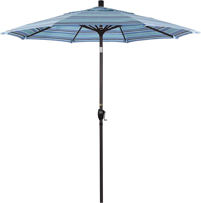 California Umbrella 7.5' Round Aluminum Market Umbrella, Crank Lift, Push Button Tilt, Bronze Pole, Sunbrella Dolce Oasis