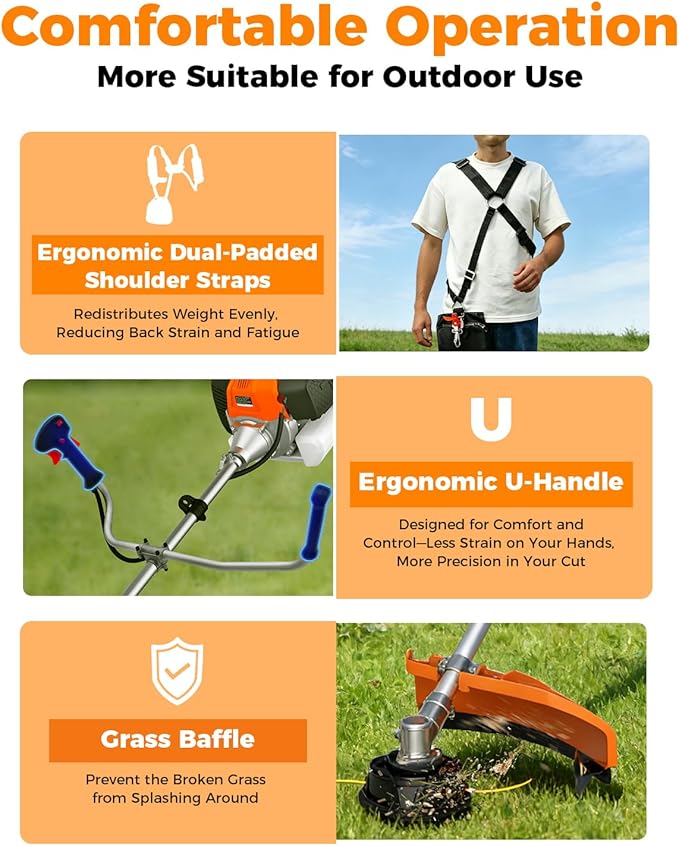 NEO-TEC 35cc 4-Cycle Gas String Trimmer 4-in-1 Heavy Duty Gas Weed Eater, 1.5HP Weed Wacker 9"Brush Cutter Powerful 16"Grass Trimmer with Shoulder Strap,Lightweight Stable Weed Trimmer for Tough Yards