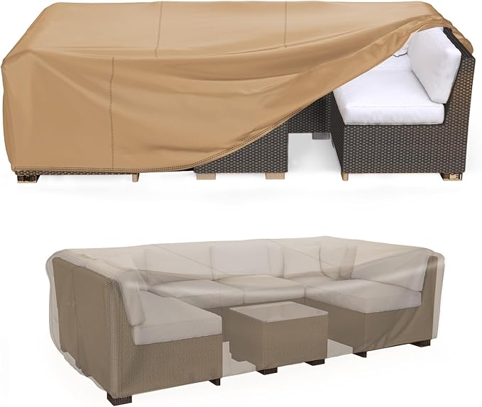 Mrrihand Heavy Duty Patio Furniture Covers, Outdoor Furniture Covers Waterproof Sectional Sofa Set , Patio Table and Chair Set Cover 74"L×47"W×28"H,Brown