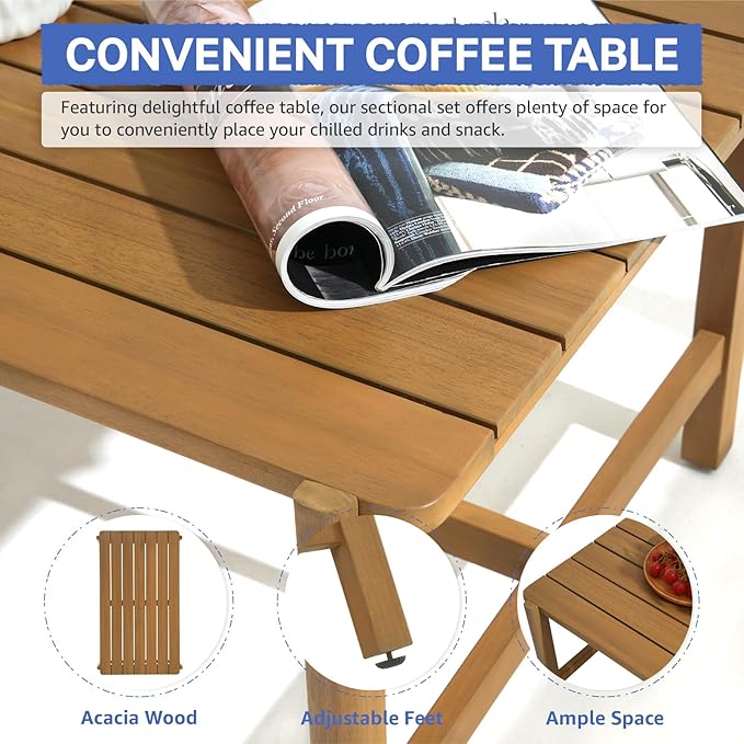SUNSITT 4 Piece Acacia Wood Patio Furniture Set, Outdoor Conversation Sofa Set with Coffee Table & Cushions for Garden, Backyard, Dark Grey