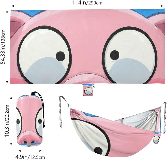 Cute Cartoon Pig Face Light Red 330lb Capacity Outdoor Hammock with Portabl Carry Bag Indoor Hammock for Outside Beach Patio Garden Base de hamaca para adultos