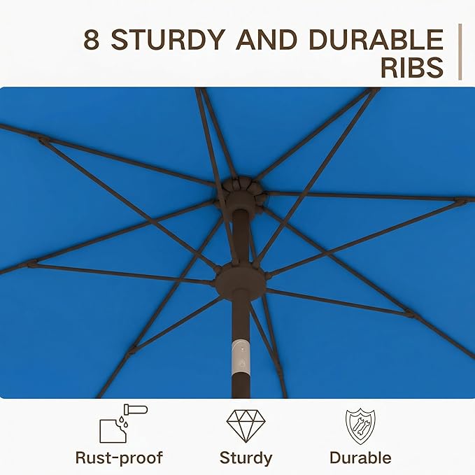 Kingdura 10FT Outdoor Patio Umbrella, Market Table Umbrella with Push Button Tilt and Crank, 8 Sturdy Fiberglass Ribs, UV Protection for Pool, Lawn, Deck, Backyard, Garden (Royal blue)