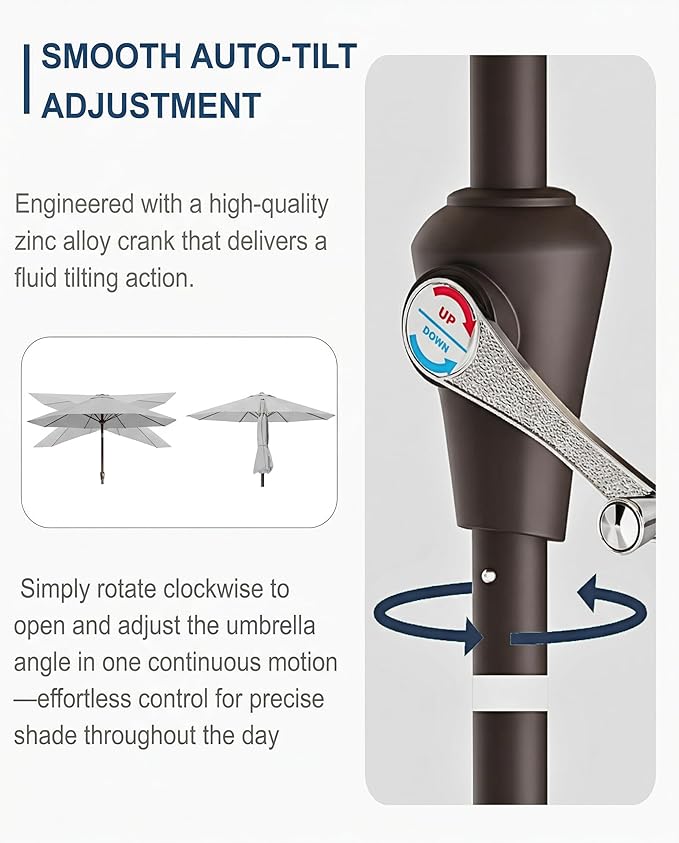 PatioKingdom Auto-Tilt 9FT Patio Umbrella Outdoor with 8 Sturdy Fiberglass Ribs,Market Table Umbrella for Pool,Backyard,Deck and Garden