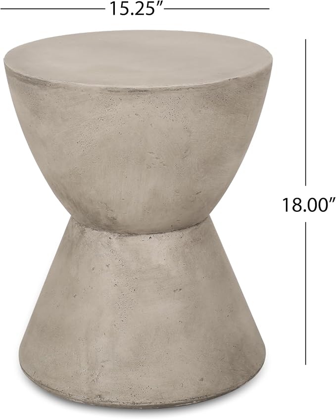 Outdoor Side Table Hourglass Concrete Side Tables Travertine End Table Faux Stone Small Coffee Tables for Patio, Garden Stool Plant Stand for Porch, Backyard, Waist Drum-Cement 15.25"*18"Liget Grey