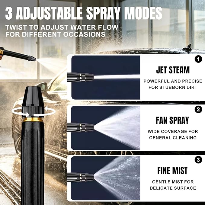 High-Pressure Water Hose Nozzle with Quick Connect Adapters, Metal Garden Hose Sprayer Nozzle, Pressure Washer Nozzle, Adjustable Water Gun for Car Wash, Lawn, Patio Cleaning
