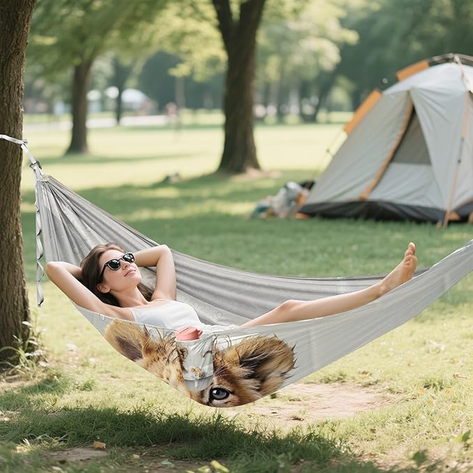 FRMG Lion Bathing in The Bathtub Camping Hammock 500 lbs Capacity Portable Hammocks with Tree Straps & Attached Carry Bag, Camping Essentials Gear 2014129a