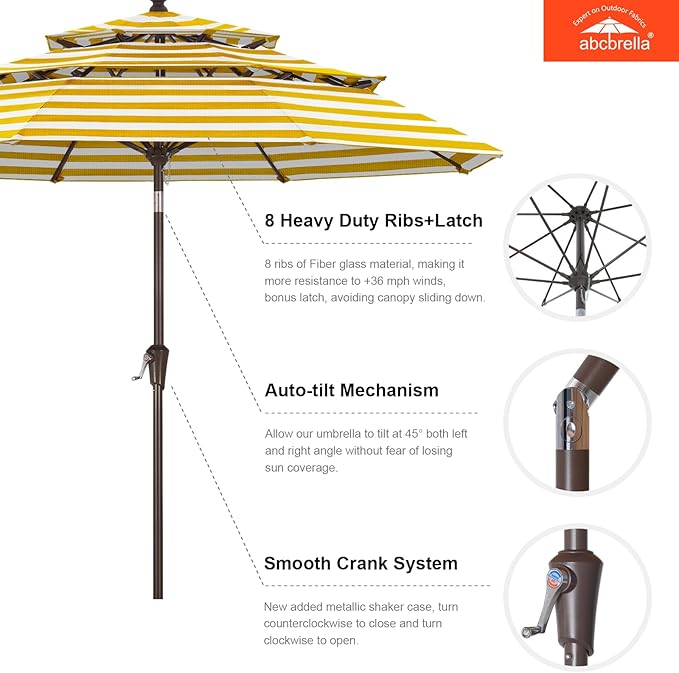 ABCCANOPY 5-Year 10-Year No Fading 9FT 3 Tiers Patio Umbrella, Outdoor Table Umbrella with 8 Sturdy Ribs for Deck, Backyard, Garden, Yard