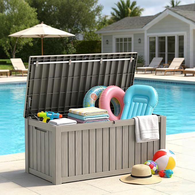 LubanNese Outdoor Storage Box, Waterproof Deck Box, Outdoor Patio Storage Bin, Weatherproof (Grey, 150 Gallon)