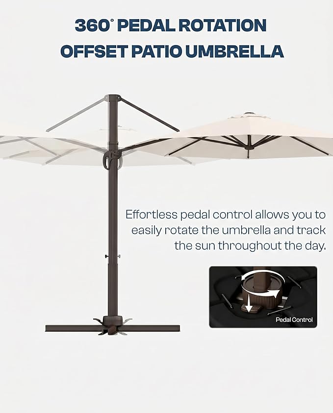 10 FT Round Cantilever Umbrella,Easy Tilt, Fade Resistant & 360° Rotation, Offset for Pool Deck Backyard Patiooff-white (Base not Included)