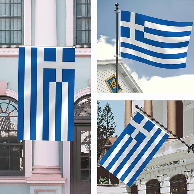Greek Flag 3x5 FT Heavy Duty Greece Flag Double Stitched Vivid Color Fade Proof Outdoor Decor With Brass Grommets(Greece)