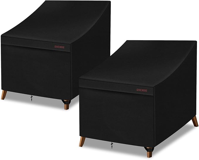 RICHIE Patio Chair Covers Waterproof, 600D Oxford Fabric Lounge Deep Seat Outdoor Furniture Covers with Air Vents, Fits 38"W x 40"D x 31"H (Black，2 Pack)