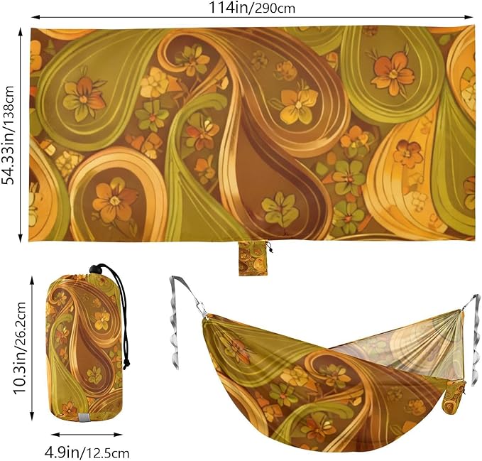 Autumn Paisley Outdoor Hammocks with Tree Straps Fabric Hammock for Camping & Hiking Essential