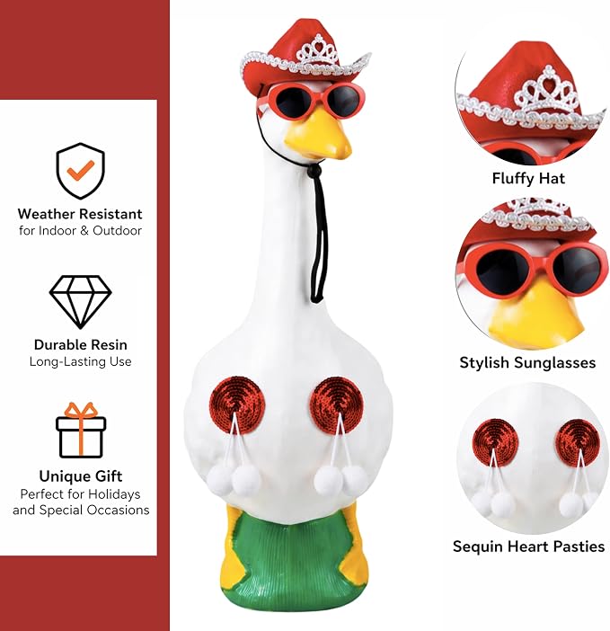 Funny Porch Goose Summer Bikini, Sunglasses & Tassel Skirt - Fits 17'' and 24'' Lawn Geese - Yard Decoration (Round Fringe)