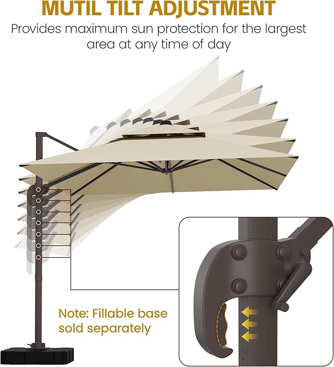 HASLE OUTFITTERS 10x13 FT Patio Cantilever Umbrella, Outdoor Large Offset Rectangular Double Top Heavy Duty Umbrellas with 360° Rotation for Pool Garden Deck，Beige