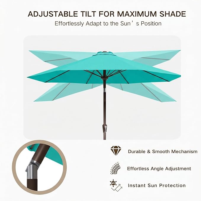 Kingdura 9FT Outdoor Patio Umbrella, Market Table Umbrella with Push Button Tilt and Crank, 8 Sturdy Fiberglass Ribs, UV Protection for Pool, Lawn, Deck, Backyard, Garden (Tiffany blue)