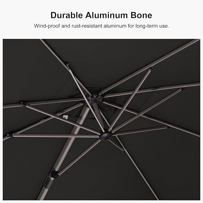PURPLE LEAF 8’ X 8‘ Patio Umbrella Outdoor Cantilever Umbrella, Aluminum Offset Umbrella with Champagne Frame and 360° Rotation for Pool Deck Garden, Grey