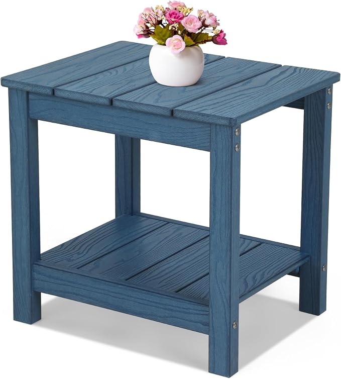 Stoog HIPS All-Weather Outdoor Side Table, 2-Tier Blue Patio End Table, Fade & Rot Resistant, Easy to Clean, for Garden, Pool, Porch