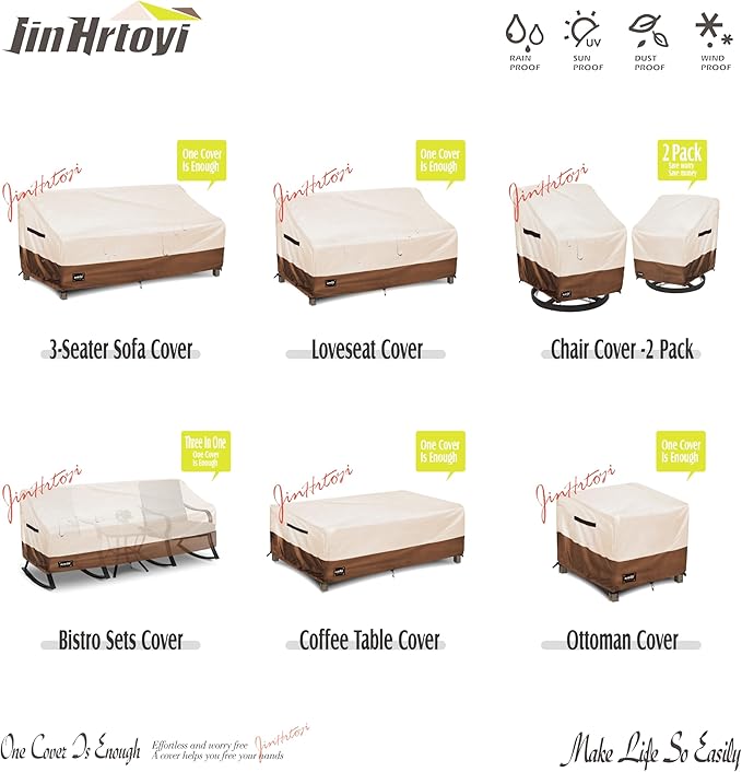 JinHrtoyi Patio Square Table Cover,40Wx40Dx23H Inches 100% Waterproof Heavy Duty Outdoor Coffee Table Cover,Beige&Brown Modern Style Outdoor Furniture Covers