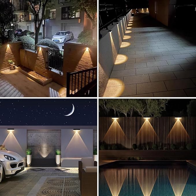 AGOTD Solar Fence Lights Outdoor, 8 Pack Fence Light Solar Powered Wall Lighting, Deck Lights Waterproof Led for Outside, Garden, Backyard, Patio, Pathway, Railing, Pool, Stairs, Step, Warm White