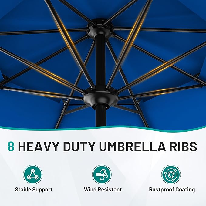 AreShark 10ft 2 Tiers Patio Umbrella - Outdoor Umbrella Waterproof UV Protection, Market Table Umbrella w/Push Button Tilt&Crank for Pool, Porch, Garden(Royal Blue)