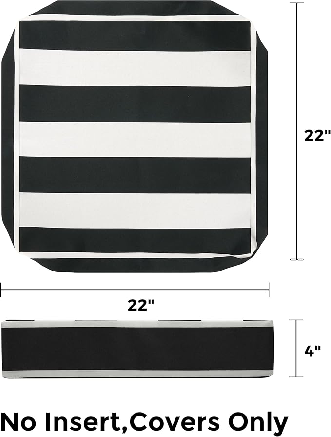 FUNHOME Outdoor Cushion Covers 22 x22 x4 inch,Set of 2,Non-Slip Grips Bottom,Chair Cushion Covers for Garden Patio Furniture Seat,Waterproof&Fade-Resistant Slipcover Only,No Insert(Black White)
