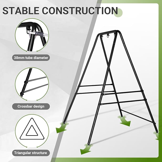 Outdoor Hammock Stand, Heavy Duty A-Frame Metal Stand with 3 Hooks, Weatherproof Design Fits Hammocks & Hanging Chairs, 450 Lbs Capacity for Backyard, Garden, Balcony & Porch