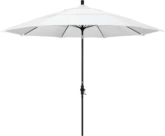 California Umbrella 11' Round Crank Lift, Collar Tilt, Aluminum Pole, Fiberglass Rib Patio Umbrella, Black Finish