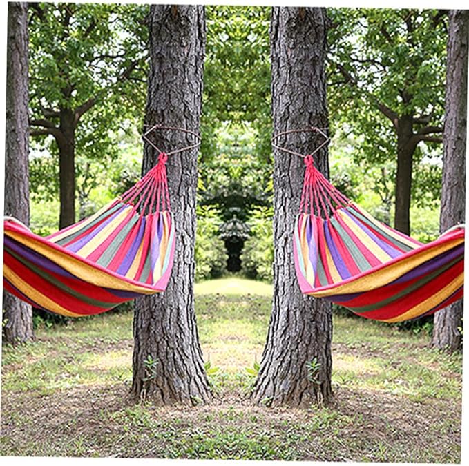 Portable Camping Hammock Canvas Swing Hanging Chair 190x85cm Striped Outdoor Hammock Garden and Travel Patio and Backyard Use
