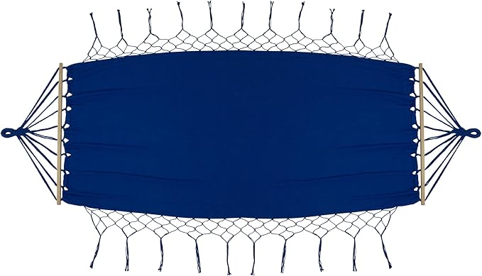 Hammock with Netted Fringe and Wooden Bars - 100" x 41" - Blue
