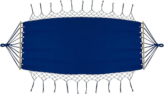 Hammock with Netted Fringe and Wooden Bars - 100" x 41" - Blue