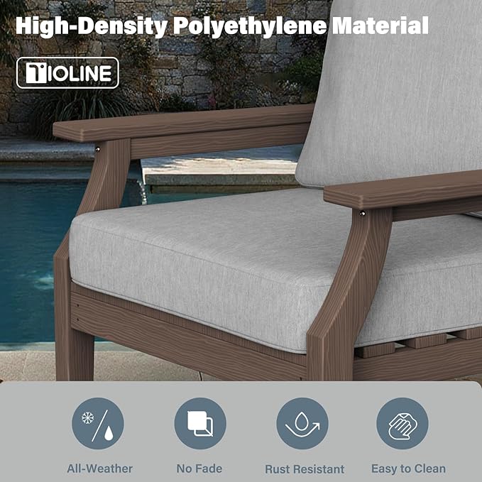HDPE Patio Conversation Set, 6-Piece All Weather Outdoor Furniture Set with 2 Single Armchairs for Deck, Lawn, with Cushion, Brown