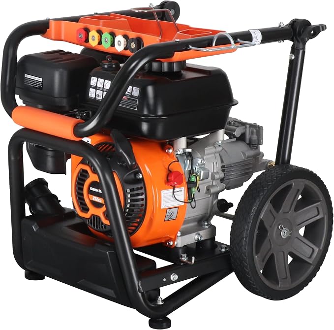 Genkins 3200 PSI Gas Foldable Pressure Washer, 2.5 GPM Residential Power Washer,5 Nozzles, Soap Tank & 25 Ft Hose, Portable Cleaner for Car, Patio, Driveway & Fence