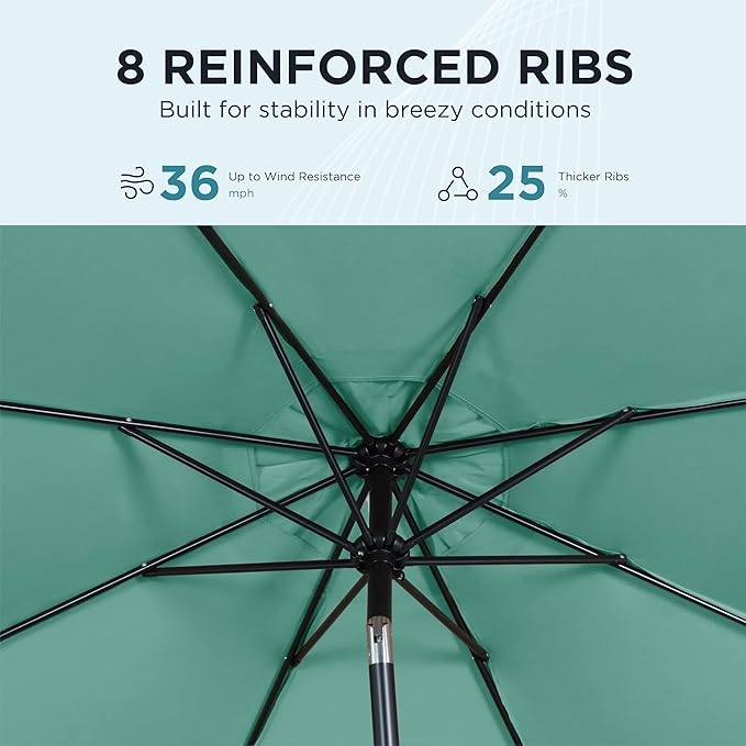 9FT Outdoor Patio Umbrella with Push Button Tilt and Crank, Market Umbrella, 8 Heavy-Duty Ribs, Outdoor Table Umbrella for Garden, Deck, Poolside & Backyard
