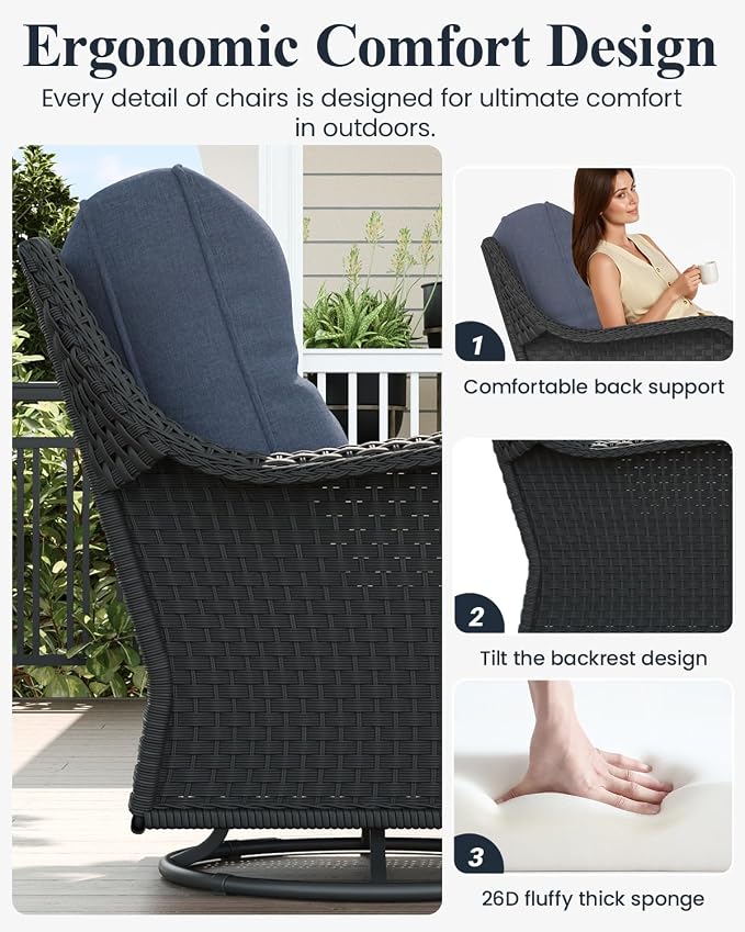 LayinSun 9 Piece Wicker Outdoor Furniture Set with 6-inch Comfy Cushions, High Back Patio Furniture Set with Swivel Rocking Chairs and Side Table