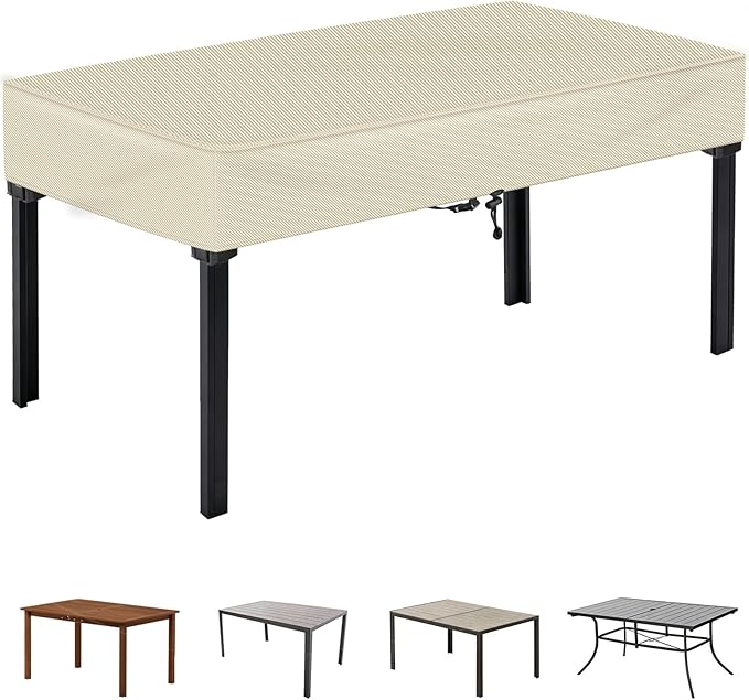 TOHONFOO Rectangular Patio Table Cover - Waterproof Anti-UV Outdoor Dining Table Cover - Outdoor Patio Furniture Cover 75" L x 40" W x 6" H, Beige