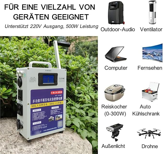 500W Hand Crank Generator - AC220V USB Port Charger Travel Emergency Manual Dynamotor, Portable Power Source for Outdoor Adventures, Camping
