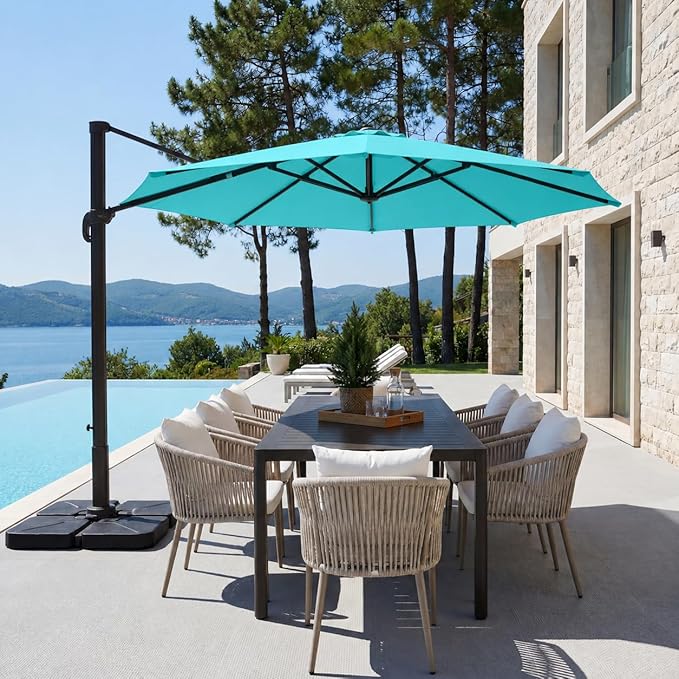 Kingdura Cantilever Patio Umbrella with Double Top Vent, Large Square Aluminum Outdoor Offset Umbrella with 360-degree Rotation, Infinite Tilt, UV Protection for Pool Deck Garden Patio
