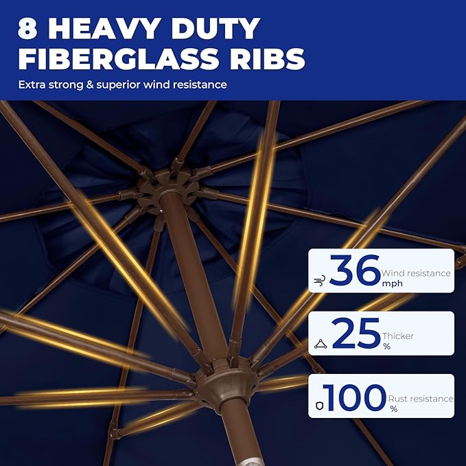 BRIOPAWS 9FT Patio Umbrella with Base Included | Outdoor Table Umbrellas | Push Button Tilt & Crank | 8 Sturdy Fiberglass Ribs | Waterproof | Heavy Duty for Garden Lawn DeckBackyard & Pool